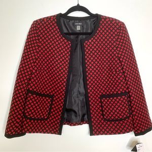 Nine West Red & Black Polka Dot Open Front “Divine Monarchy” Blazer Jacket Sz 6